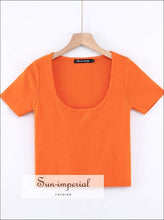 Sun-imperial Square Neck Knitted Short Sleeve top Rib T-shirt High Street Fashion SUN-IMPERIAL United States