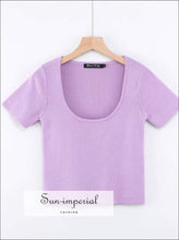 Sun-imperial Square Neck Knitted Short Sleeve top Rib T-shirt High Street Fashion SUN-IMPERIAL United States