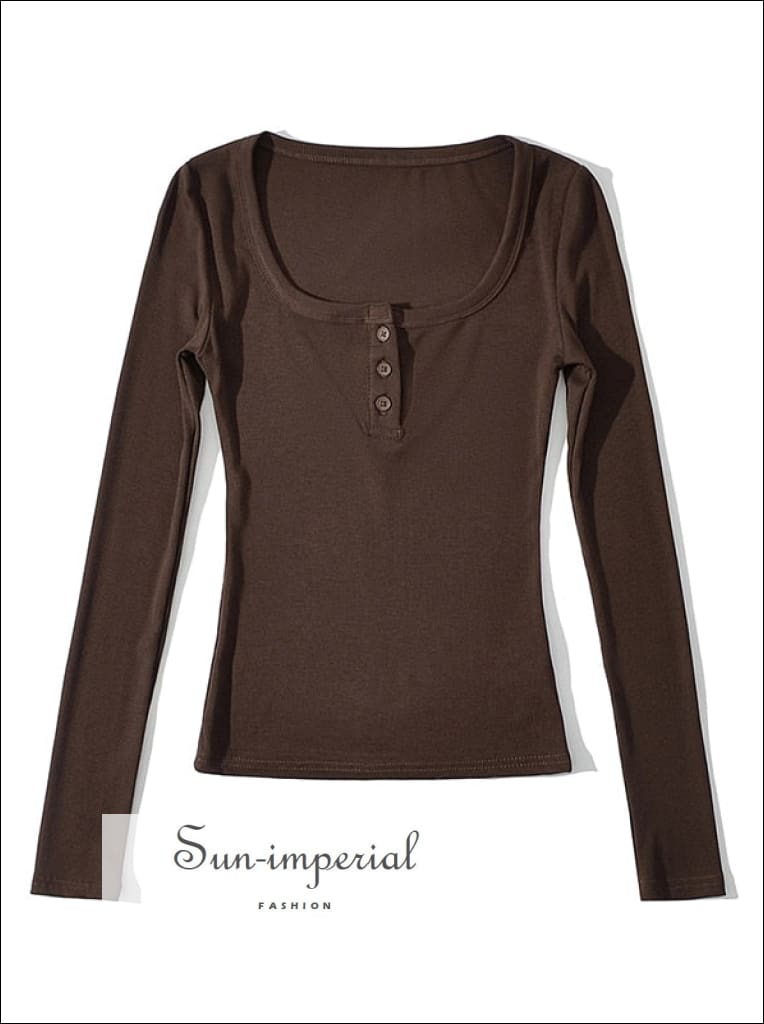 tシャツ BUTTON SQUARE NECK LONG SLEEVE T-SHIRT レディース 611d9ddE8QL._AC_SL1278_.jpg