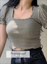 Sun-imperial Square Neck Short Puff Sleeved Plaid top High Street Fashion SUN-IMPERIAL United States