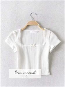 Sun-imperial Square Neck Short Sleeve Rib T-shirt Crop top High Street Fashion SUN-IMPERIAL United States