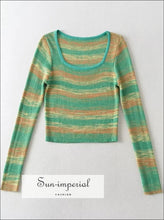 Striped Viscose Square-Neck Crop Sweater - Sun Imperial product photo 6