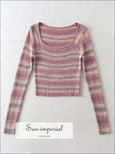 Striped Viscose Square-Neck Crop Sweater - Sun Imperial product photo 7