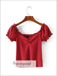Sun-imperial Sweetheart Neck Rib top with Frill Trim Lovely Fitted Tee High Street Fashion SUN-IMPERIAL United States