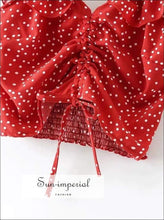 Sun-imperial Sweetheart Neckline Drawstring front Shirred back Ruffle top High Street Fashion