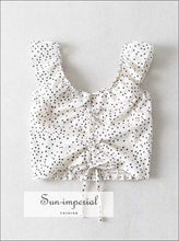 Sun-imperial Sweetheart Neckline Drawstring front Shirred back Ruffle top High Street Fashion