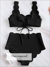 Textured Scallop-Trim High-Waist Bikini Set - Sun Imperial product photo 3