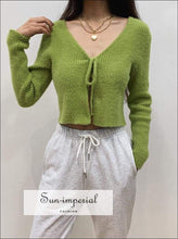 Sun-imperial Green Tie front Fluffy Cropped Cardigan in Rib High Street Fashion