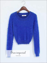 Sun-imperial Tight-fitting Elastic High Waist Short Furry Navel Long-sleeve Pullover All-over Fuzzy