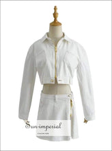 Two Piece Skirt Set with Cropped Denim Jacket and Low Waist Slit Hem Mini Denim Skirt - Sun Imperial (photo 3)