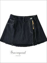 Two Piece Skirt Set with Cropped Denim Jacket and Low Waist Slit Hem Mini Denim Skirt - Sun Imperial (photo 6)