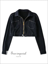 Two Piece Skirt Set with Cropped Denim Jacket and Low Waist Slit Hem Mini Denim Skirt - Sun Imperial (photo 7)