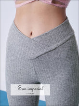 V-front ribbed knit flared leggings - Sun Imperial (photo 5)