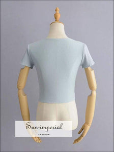 Sun-imperial V Neck Fit Ribbed top with Center front Button Loops High Street Fashion SUN-IMPERIAL United States