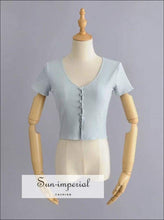 Sun-imperial V Neck Fit Ribbed top with Center front Button Loops High Street Fashion SUN-IMPERIAL United States