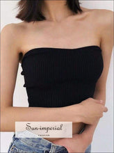 Sun-imperial V Neck Knitting Strapless Corset Camisole Tank top Backless Casual Cropped top Women