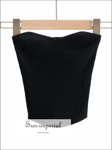 Sun-imperial V Neck Knitting Strapless Corset Camisole Tank top Backless Casual Cropped top Women