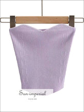 Sun-imperial V Neck Knitting Strapless Corset Camisole Tank top Backless Casual Cropped top Women