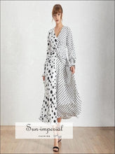 V-neck lantern sleeve high-waist midi dress
