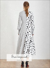 V-neck lantern sleeve high-waist midi dress