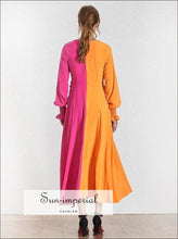 V-neck lantern sleeve high-waist midi dress