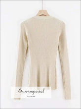 Sun-imperial V Neck Ribbed Jumper with Button detail Deep Rib Knit top High Street Fashion SUN-IMPERIAL United States