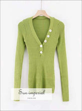 Sun-imperial V Neck Ribbed Jumper with Button detail Deep Rib Knit top High Street Fashion SUN-IMPERIAL United States
