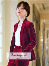 Velvet Blazer and Pants Set with Button Detail - Sun Imperial product photo 9