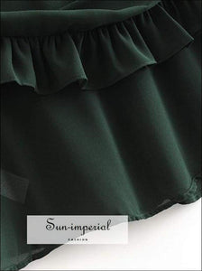 Sun-imperial Vintage Adjust Camistraps Women Dress Green Party Dress Slim Chiffon Ruffles Usa