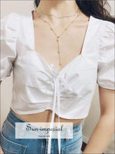 Sun-imperial Vintage Bow Tie Woman Short Shirts Fashion Puff Sleeve Short Sleeve Sweet Woman Blouses