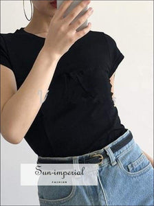 Sun-imperial Vintage Bras Design Round Neck Solid Color Short Slim Sleeve Summer Women T-shirt vintage SUN-IMPERIAL United States