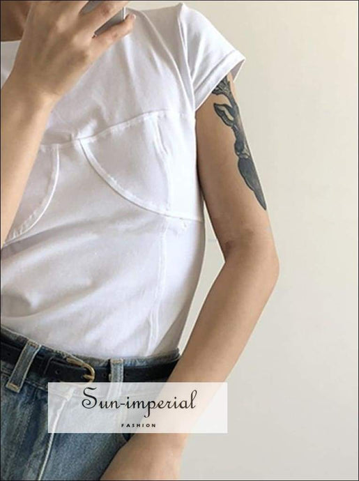 Sun-imperial Vintage Bras Design Round Neck Solid Color Short Slim Sleeve Summer Women T-shirt vintage SUN-IMPERIAL United States