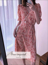 Sun-imperial Vintage Floral Print Midi Dress V Neck Summer SUN-IMPERIAL United States