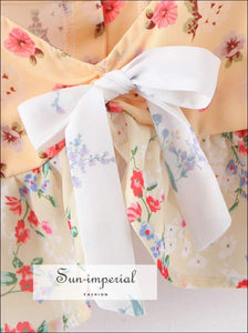 Sun-imperial Vintage Floral Women Blouse Shirt Spring Square Collar Bow Midriff Baring Crop top