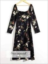 Sun-imperial Vintage Floral Women Midi Dress Spring Square Collar Vacation SUN-IMPERIAL United States