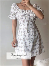 Sun-imperial Vintage Square Collar Floral Dress Women Bow Tie Short Sleeve Bubble Summer vintage SUN-IMPERIAL United States