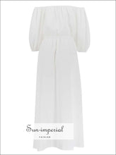 Sun-imperial White Bohemian off Shoulder Women Summer Maxi Beach Dress Slash Neck Elastic Short
