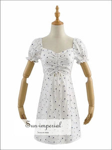 Sun-imperial Women Blue Floral A-line Drawstring Bust Puff Sleeved Mini Dress with Cut out detail