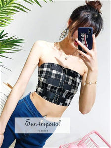 Sun-imperial Women Check Corset with Belt Details Casual Tube top High Street Fashion SUN-IMPERIAL United States