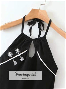 Sun-imperial Women Chinese Style Halter Cut out Embroidery Mini Dress with Detachable Mesh Sleeves Basic style, dress, High quality mini 