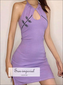 Sun-imperial Women Chinese Style Halter Cut out Embroidery Mini Dress with Detachable Mesh Sleeves Basic style, dress, High quality mini 