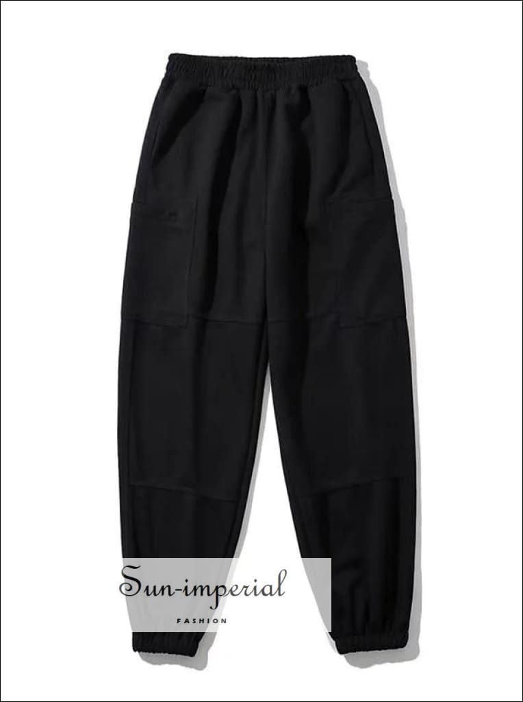 Sun-imperial Women Cotton Black Large Pocket Joggers Long Cargo Sweatpants High Street Fashion Basic style, casual harajuku sporty street 