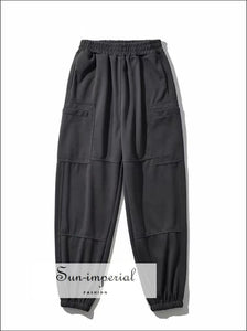 Sun-imperial Women Cotton Black Large Pocket Joggers Long Cargo Sweatpants High Street Fashion Basic style, casual harajuku sporty street 
