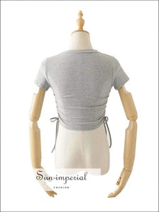 Sun-imperial Women Cut out front Crop Tee with Shirred Drawstring Sides Cotton Slim Tee High Street