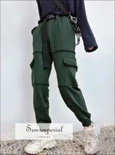 Sun-imperial Women Green Elasticated Waist Pintuck Sweatpants with Pockets Details Lightweight Cargo SUN-IMPERIAL United States