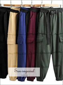 Sun-imperial Women Green Elasticated Waist Pintuck Sweatpants with Pockets Details Lightweight Cargo SUN-IMPERIAL United States