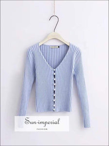 Sun - Imperial Women Knitted Pearl Buttons Long Sleeve Vintage Cardigan Slim Fit