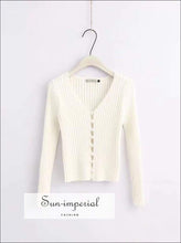 Sun - Imperial Women Knitted Pearl Buttons Long Sleeve Vintage Cardigan Slim Fit