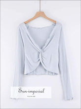 Sun-imperial Women Knot front Frill Trimming Ribbed Crop top High Street Fashion