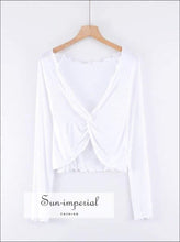 Sun-imperial Women Knot front Frill Trimming Ribbed Crop top High Street Fashion